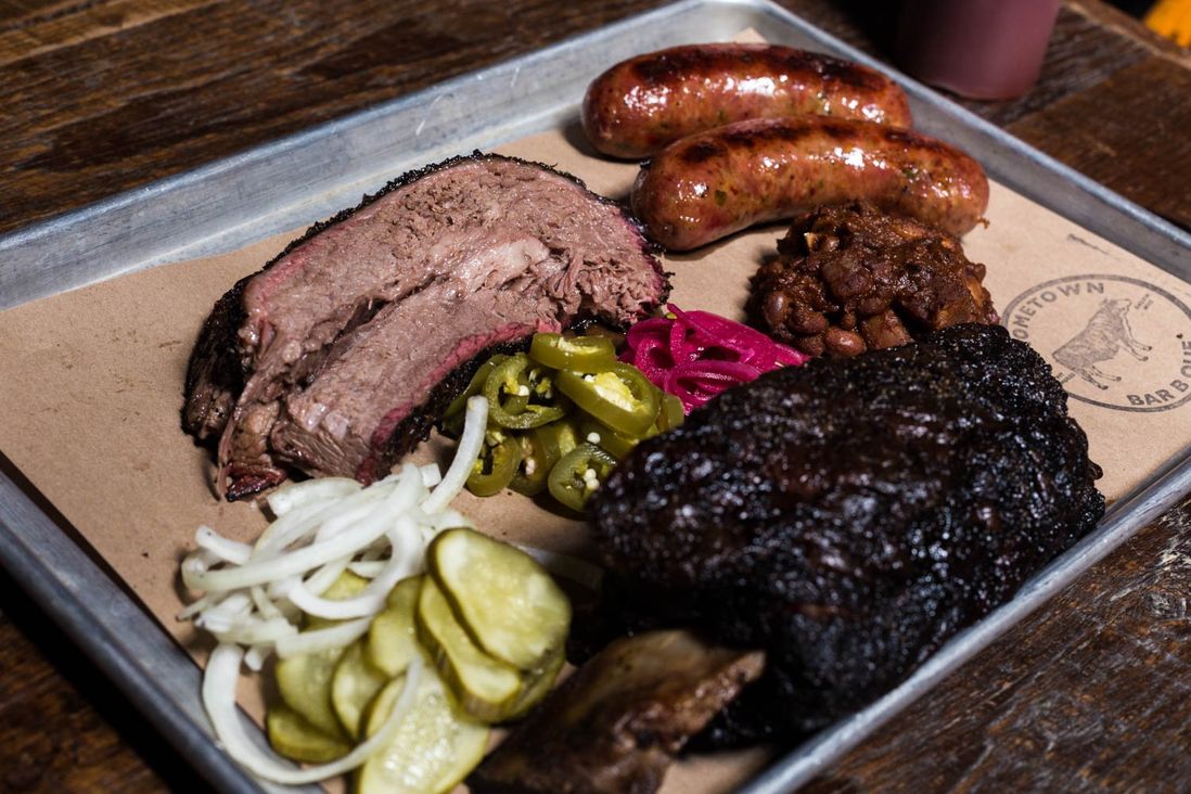 Brisket, Italian Sausage and Beef Rib from Hometown Bar-B-Que<br>